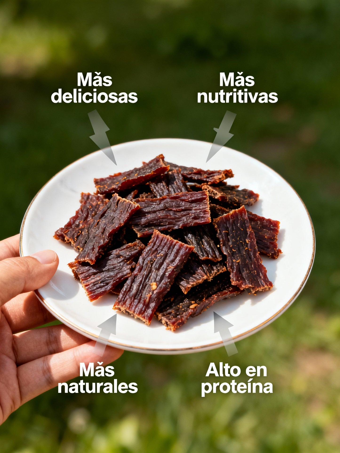 100% carne deshidratada - Alto en proteína