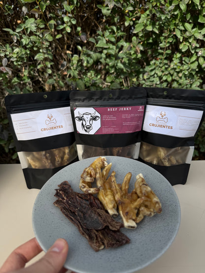 Pack "Atenea" - 2 patas de pollo + 1 jerky de vacuno