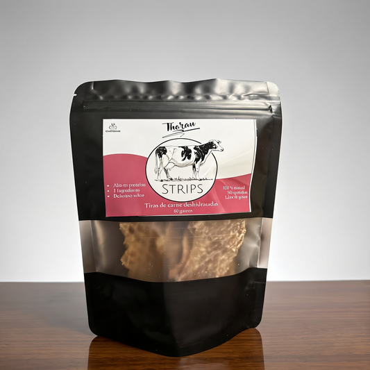 Strips de carne deshidratada para perros
